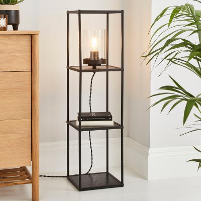 Dunelm Cole Midi Shelved Floor Lamp Black Black