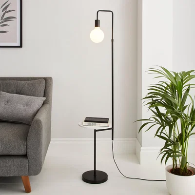 Dunelm Aubrey Exposed Bulb Floor Lamp with Table Black and Faux Marble Marble