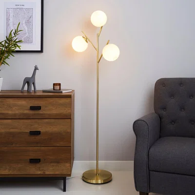Dunelm Eniola Frosted White Glass Ball Gold Floor Lamp Gold