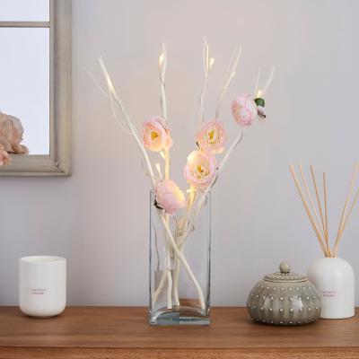 Dunelm Pink Peony White Mini Twig Lights Pink