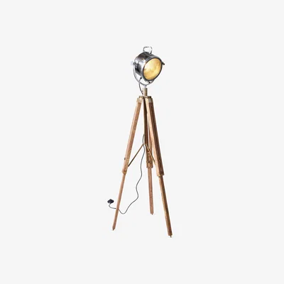 Furniture Village Culinary Concepts - Spotlight Floor Lamp with Two Tone Natural Wood Tripod - Brown