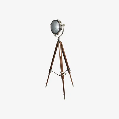 Furniture Village Culinary Concepts - Rolls Headlamp Floor Lamp with Natural Wood Tripod - Brown
