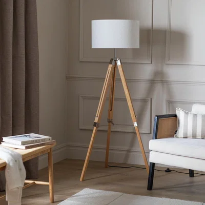 Habitat Habitat Rubber Wood Tripod Floor Lamp - Natural & Cream