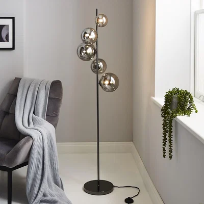 Homebase Orb II 5 Light Floor Lamp - Black Chrome Smoke