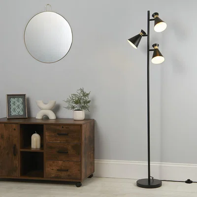 Homebase Balham 3 Light Floor Lamp - Black & Brass