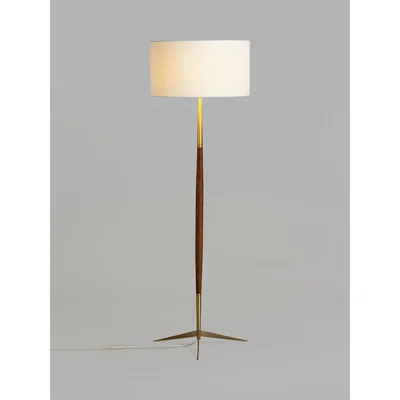 John Lewis John Lewis & Partners Spindle Wooden Floor Lamp, Brown/Brass
