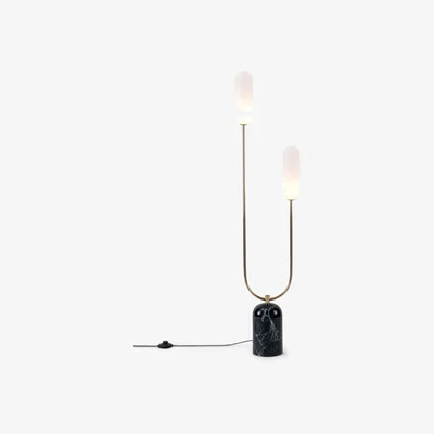 John Lewis houseof Curve 2 Arm Marble Base Floor Lamp, Green/Gold