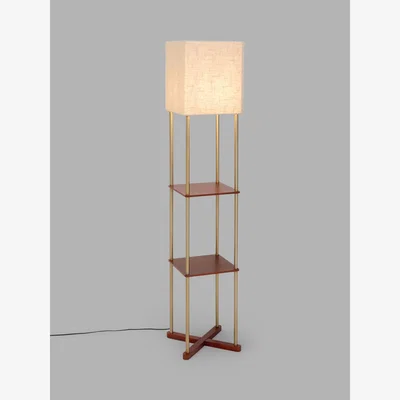 John Lewis John Lewis Harrison Square Shelves Floor Lamp, Walnut/Steel