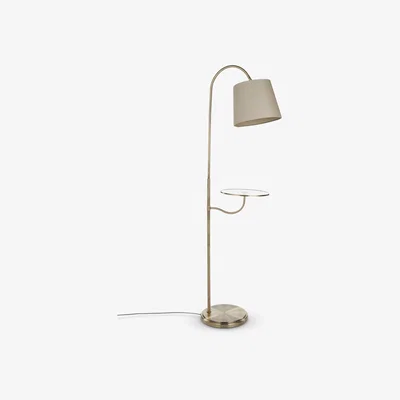 John Lewis Fontaine Integrated Glass Shelf Floor Lamp, Antique Brass
