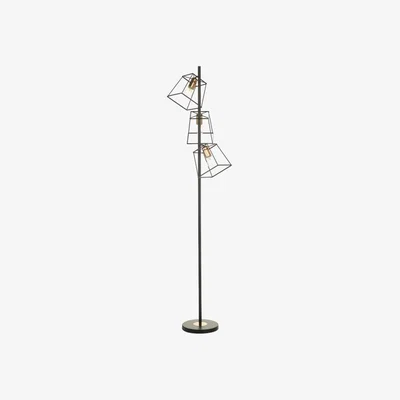 Knees dar lighting TOW4922 Tower 3 Light Floor Lamp - Matt Black Copper