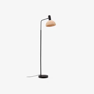 Kave Home Damila floor lamp in rattan and black metal UK