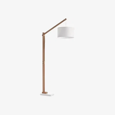 Kave Home Riaz floor lamp in solid beech wood with white lampshade, UK adaptor
