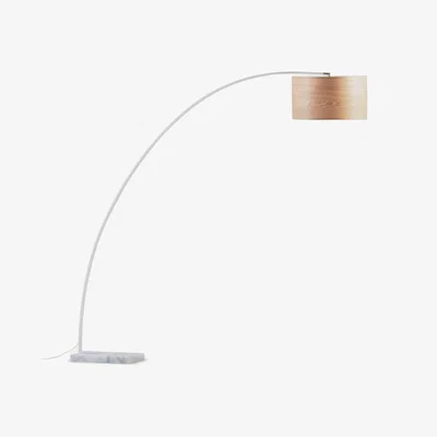 Kave Home Juhe floor lamp in in ash wood veneer, steel and white marble UK adapter