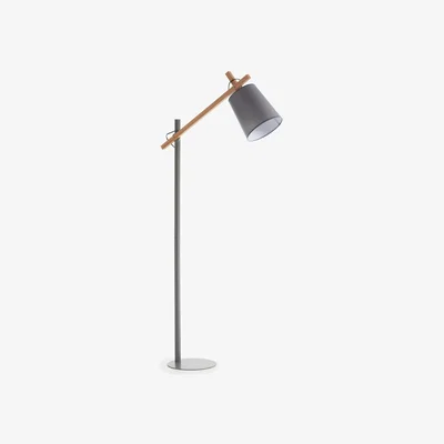 Kave Home Kosta floor lamp in beech wood and steel with grey finish UK adapter