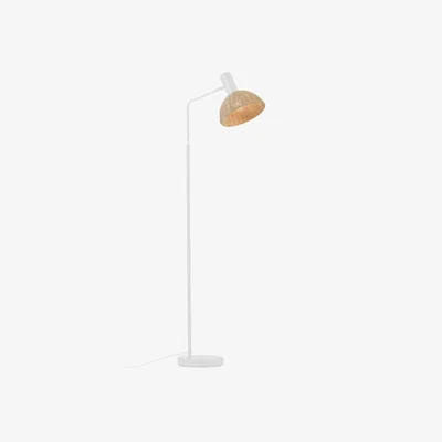 Kave Home Damila floor lamp in metal with white finish and rattan with natural finish UK adapter