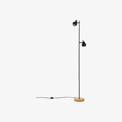 La Redoute Hikaeme Double Shade Adjustable Reading Floor Lamp in Metal and Oak