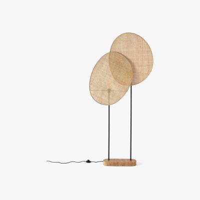La Redoute Canopee Floor Lamp by E. Gallina in Rattan & Travertine Stone