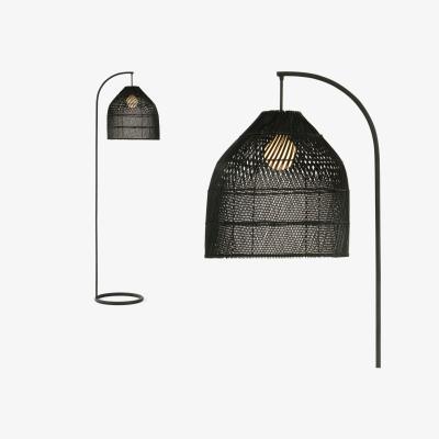 Made.com Java Arc Overreach Floor Lamp, Black Rattan