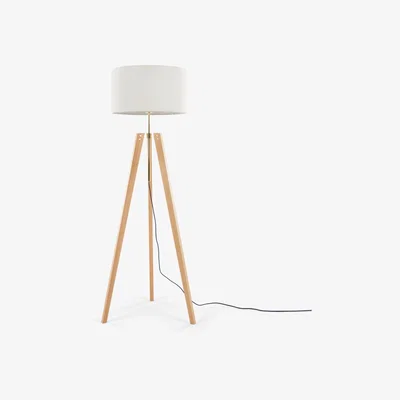 Made.com Irvin Tripod Floor Lamp, Natural Wood and White