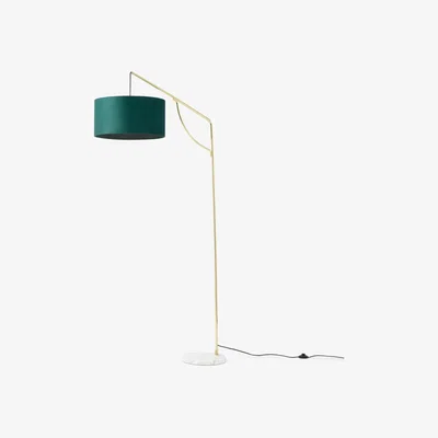 Made.com Carmella Overreach Floor Lamp, Peacock Blue Velvet, Brass & Marble 