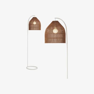 Made.com Java Overreach Floor Lamp, Dark Stain Rattan & Ivory