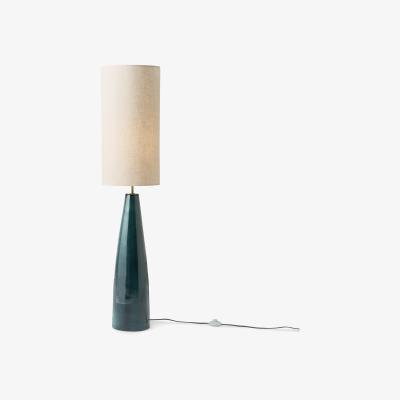 Made.com Vince Midi Floor Lamp, Reactive Glaze Blue Ceramic & Oatmeal