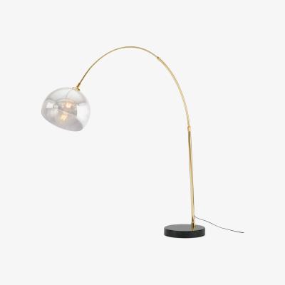 Made.com Bow Large Overeach Arc Floor Lamp, Brass, Black Marble & Smoke Grey