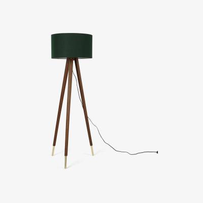 Made.com Bree Turned Wood Tripod Floor Lamp, Dark Wood & Green