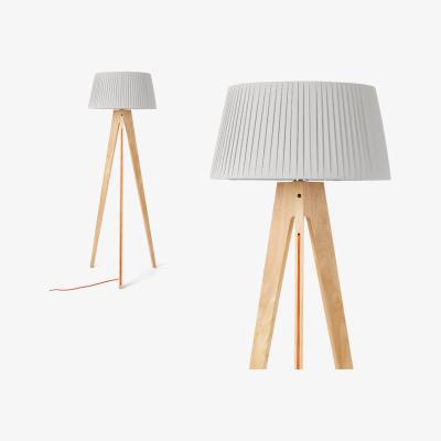 Made.com Miller Tripod Floor Lamp, Natural Wood and Orange