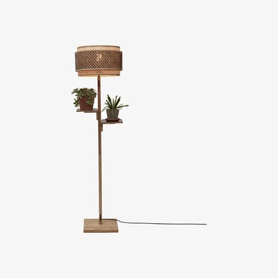 Made in Design Floor lamp Bhutan cane & fibres wood bamboo & natural wood / 2 shelves - H 160 cm - GOOD&MOJO