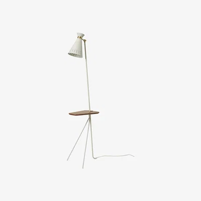 Nordic Nest Warm Nordic Cone floor lamp Warm white teak table brass details
