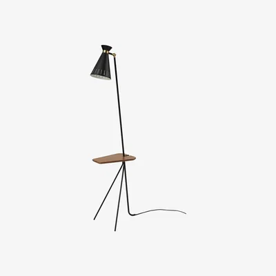 Nordic Nest Warm Nordic Cone floor lamp Black noir teak table brass details