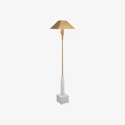 Olivia's Uttermost Black Label Telescope Floor Lamp - White Marble/Brass