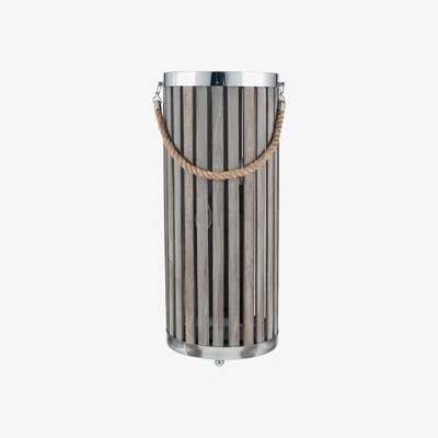 Olivia's Olivia's Brittany Large Wash Wood Lantern Floor Lamp in Grey
