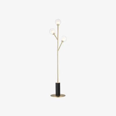 Perch and Parrow Naomi Frosted Glass Floor Light in Satin Brass