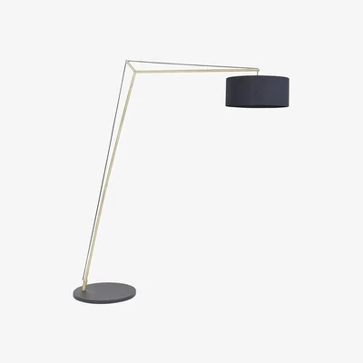 Perch and Parrow Antonios Large Brass Floor Lamp with Black Shade