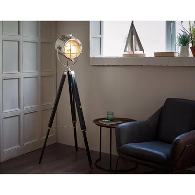 Perch and Parrow Cora Retro Tripod Floor Lamp in Nickel