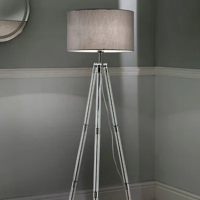 Pagazzi Hudson Crystal Glass Floor Lamp with Grey Linen Shade