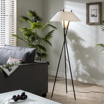 Quatropi Quatropi Large Tripod Floor Lamp 165cm Grey - Metal Frame & Fabric Empire Shade