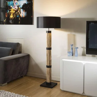 Quatropi ExDisplay Driftwood Floor Lamp Black Shade 1.58mtr