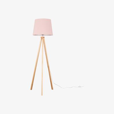 The Range Modern Light Wood Tripod Design Floor Lamp With Pink Shade - Brown