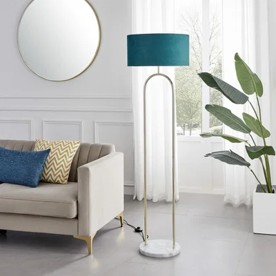 The Range Danielle Floor Lamp Teal Velvet Shade Brass and Marble Base - Teal