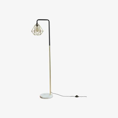 The Range Black Gold Metal And White Marble Floor Lamp With Gold Metal Basket Cage Shade - Gold