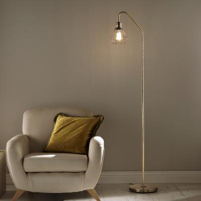 The Range Maine Antique Brass Floor lamps with Retro Cage Bulb Holder - Antique Brass