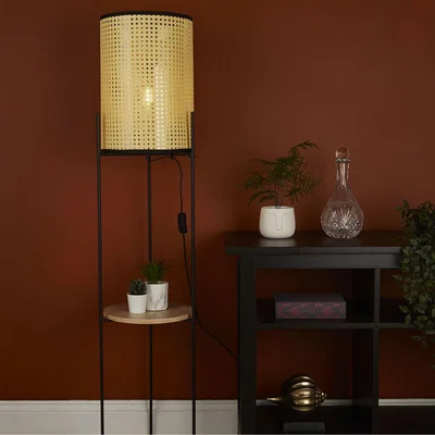 The Range Rattan Cane Space Saving Floor Lamp  - Black