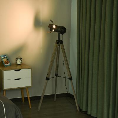 The Range Industrial Style Tripod Floor Lamp - Black, Natural Wood Color