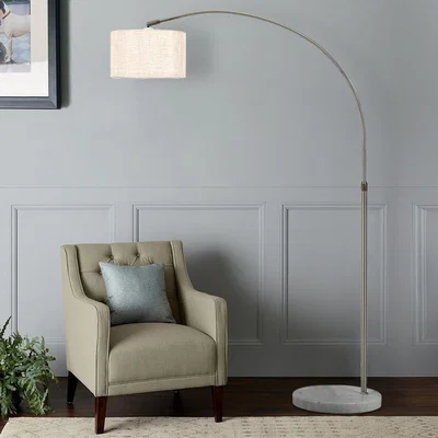 The Range Modern Standard Floor Lamp Marble Base Curved Arched Dome - Beige