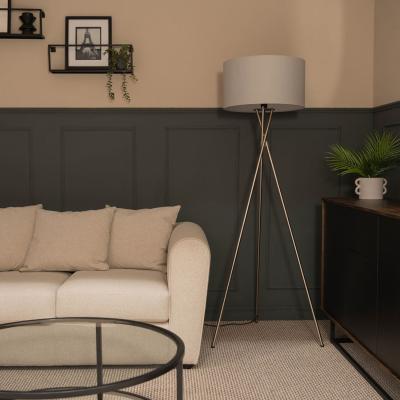 The Range Modern Brushed Chrome Metal Tripod Floor Lamp With Pale Grey Shade - Silver