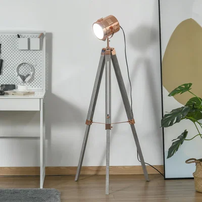 The Range Vintage Tripod Floor Lamp Wooden Searchlight - Bronze