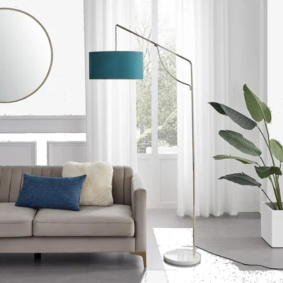 The Range Danielle Arc Lamp Teal Shade with Brass and Marble Base - Teal